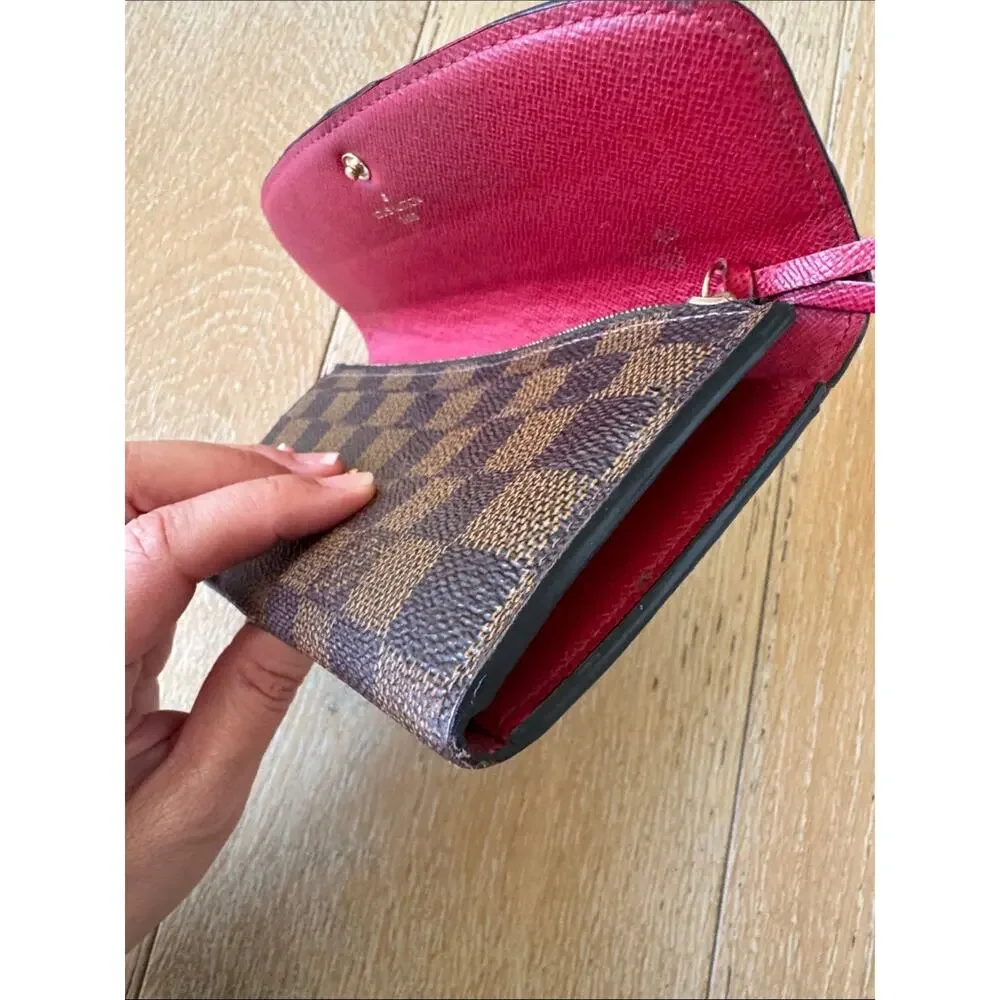 Louis Vuitton Damier Ebene Emilie Wallet Red Interior Long Wallet Dust Bag
